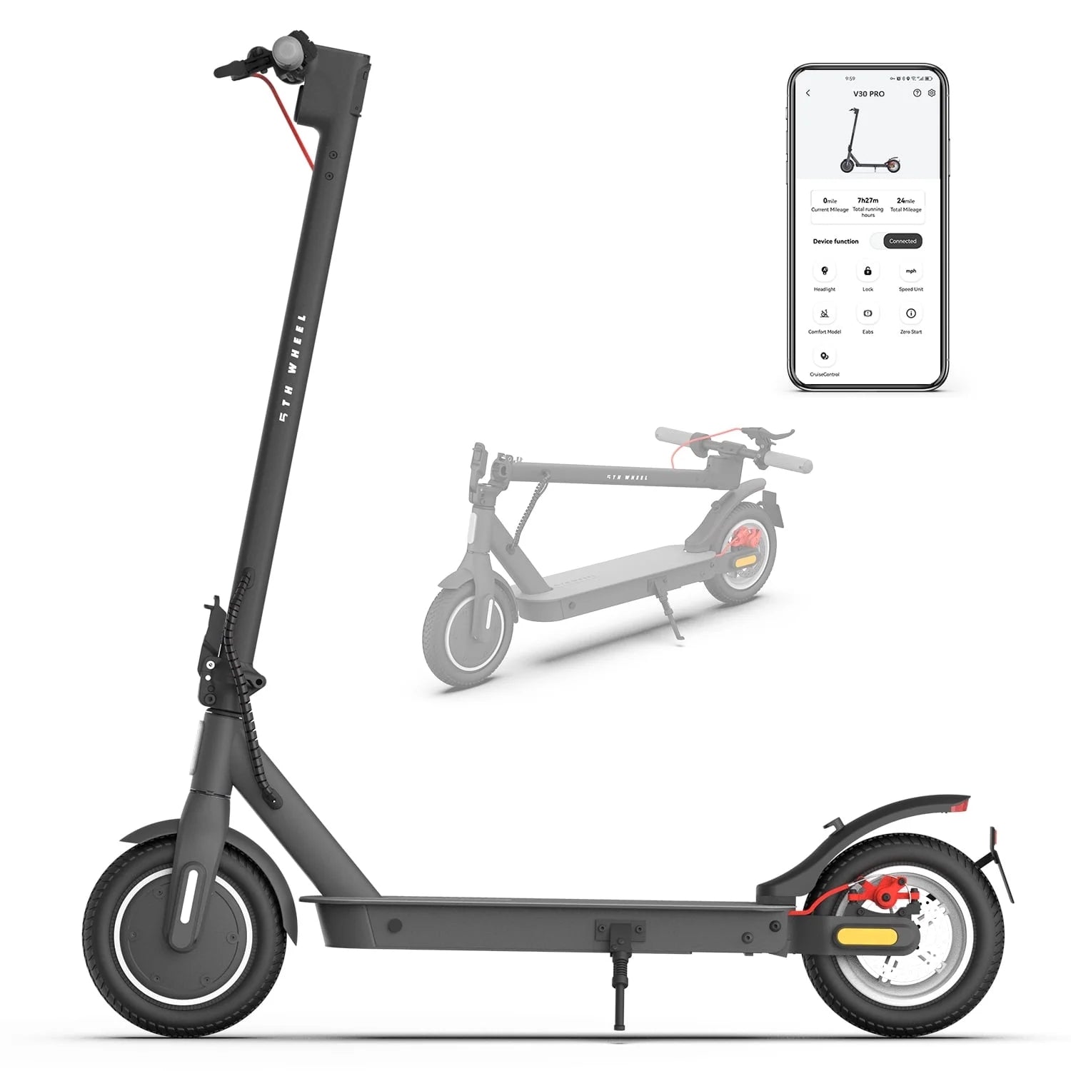 5TH WHEEL W30S Electric Scooter with Turn Signals, 10" Solid Tires, 19.9 Miles Range & 18 mph, 350W Motor, Foldable Electric Scooter for Adults