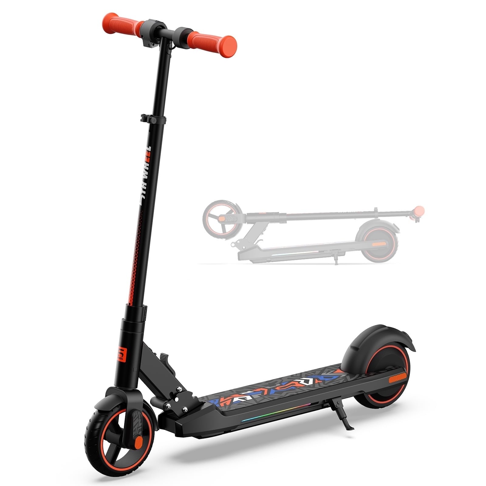 5TH WHEEL KS02 6.5” Electric Scooter for Kids Ages 6-14, 150W Motor Foldable Kids Electric Kick Scooter with Colorful LED Lights, 5 Miles Range & 9 mph E-Scooter with Adjust Height Stem